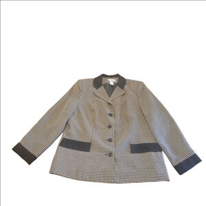 Women's HENRY-LEE Vintage Houndstooth Blazer Jacket Size 14 Tan Black